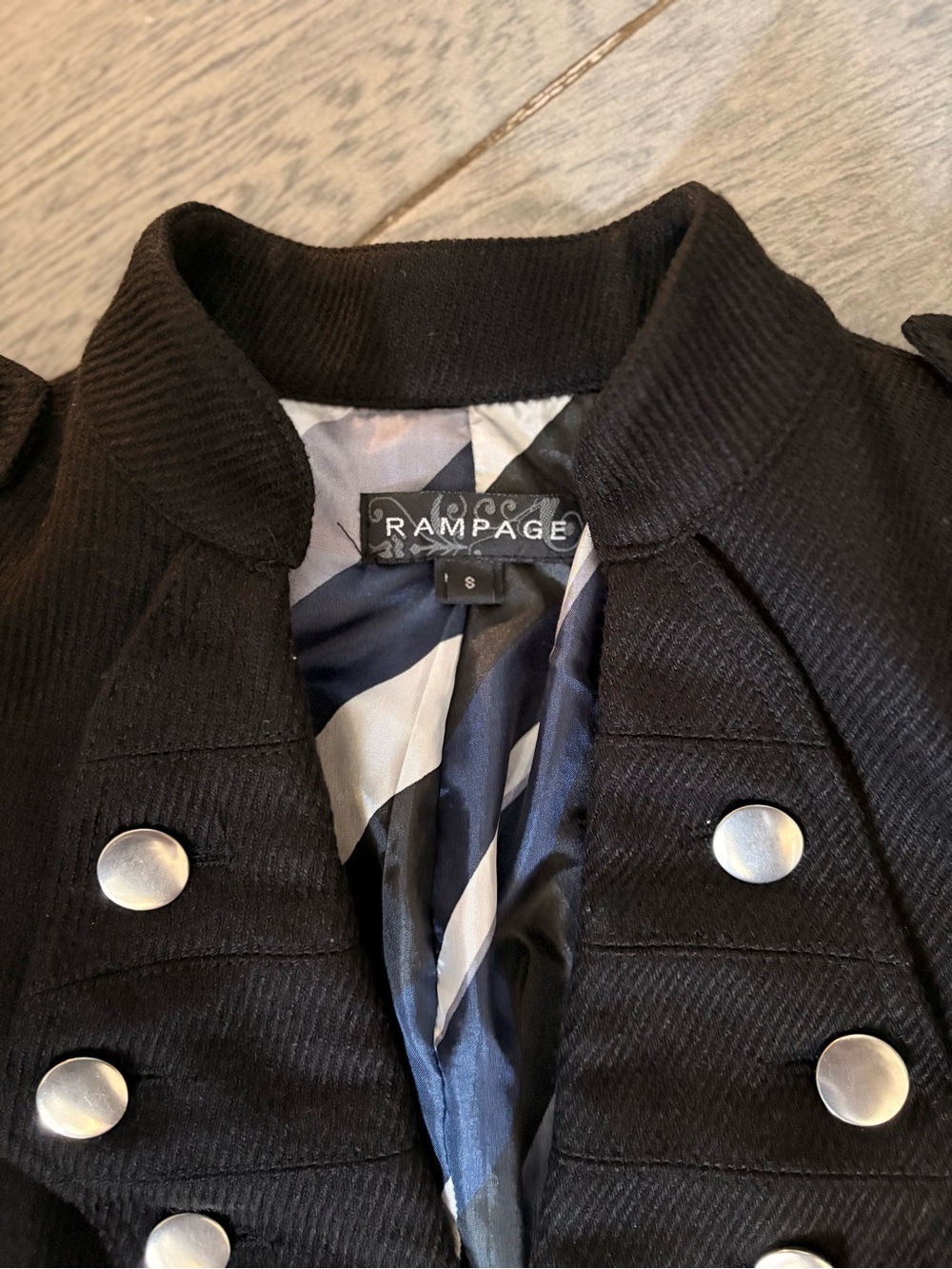 Rampage Black Military Style Long Coat Silver Button Structured Jacket Small - Picture 9 of 9
